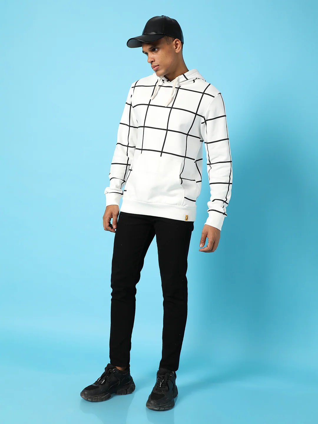 Contrast Graph Check Hoodie With Kangaroo Pocket - Image 7