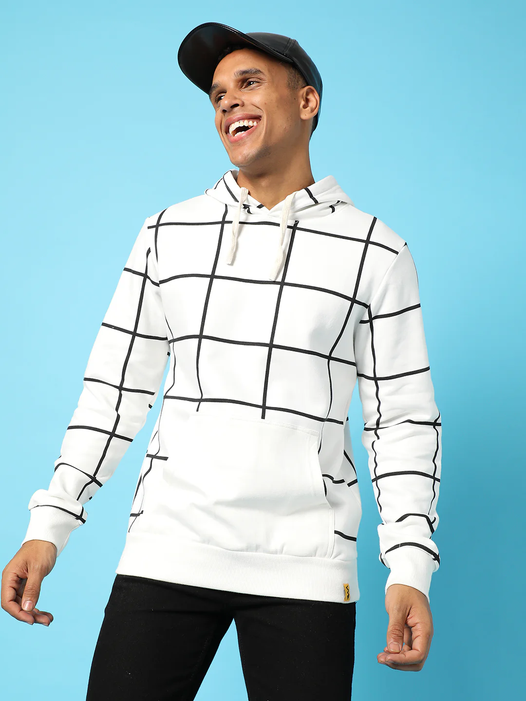 Contrast Graph Check Hoodie With Kangaroo Pocket - Image 8