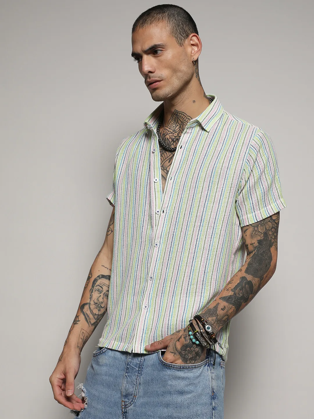Unbalanced Striped Woven Shirt - Image 3