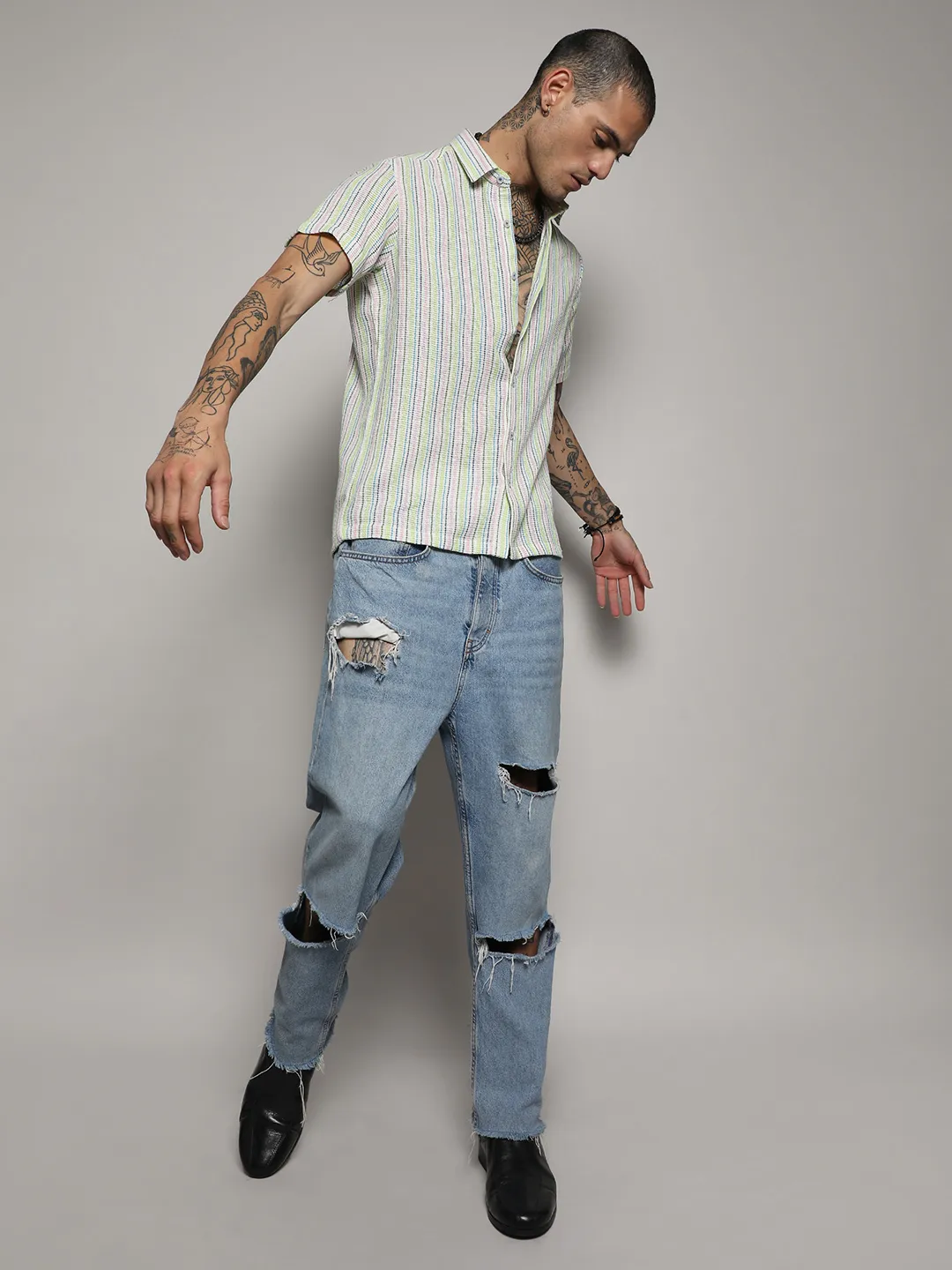 Unbalanced Striped Woven Shirt - Image 5