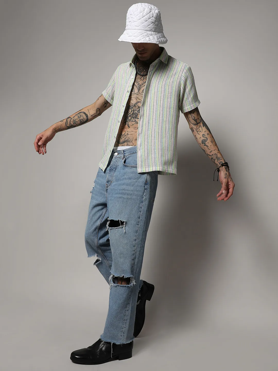 Unbalanced Striped Woven Shirt - Image 6